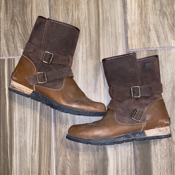Sorel Shoes - Sorel Major Moto brown leather suede buckle boots